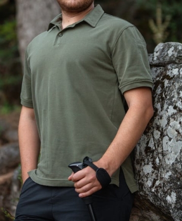 Polo Collar Khaki T-Shirt with Mesh Back and Underarms